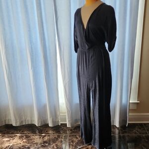 Anthropologie Maeve Leopard Navy Jumpsuit, SZ M